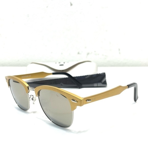 NWT AQS Milo 49mm Clubmaster Sunglasses in Gold O278 main image 4